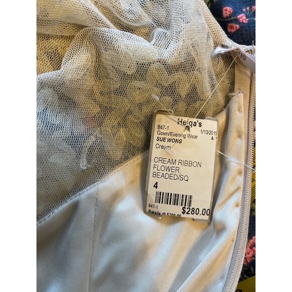 Sue Wong Nocturne 2015 Cream Ribbon Flower Beaded Cocktail Dress Size 4 NWT - Picture 14 of 15